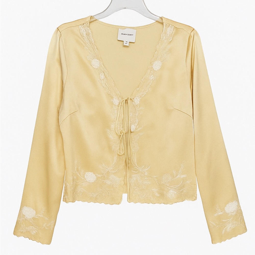 REFORMATION. Rosina Silk Front-Tie – Butter Yellow color– Size S